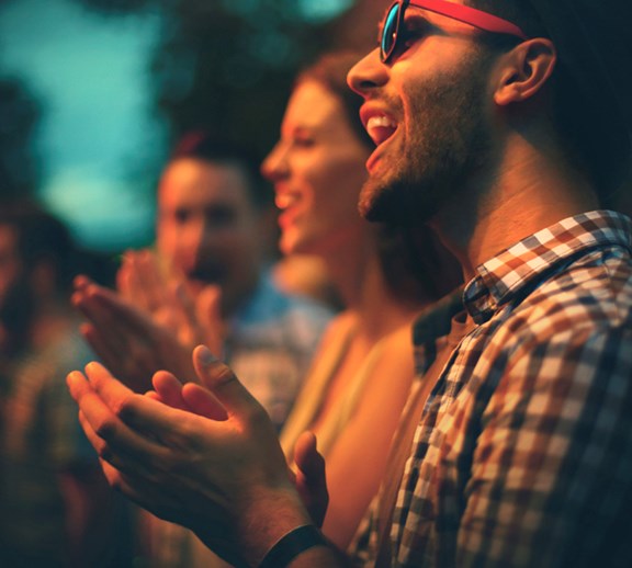 Two people at an experiential marketing event. 